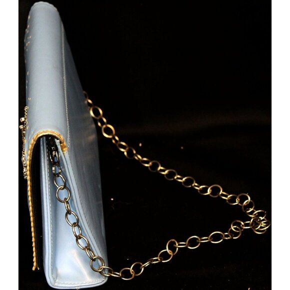 Monzo & Franco Blue Envelope Clutch Purse Chain Strap Rhinestone Dragonfly Forma - Picture 5 of 12